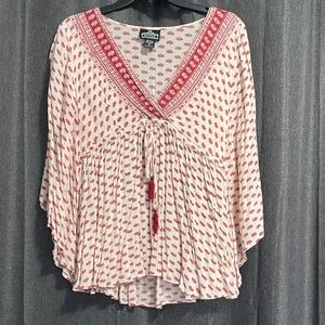 Angie Women's Red and Cream Patterned Blouse